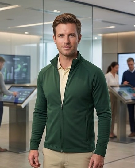 An AI tutor presented as a man in a green jacket in a visitor centre